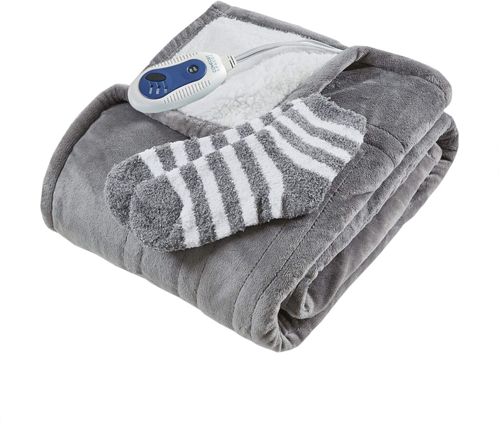 Comfort Spaces Sherpa Electric Blanket with Sock Set and Neck Wrap